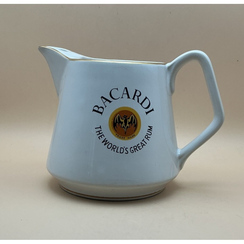 Vtg Bacardi Rum Ceramic Pitcher Pub Jug Gold Trim International Trading Co PA